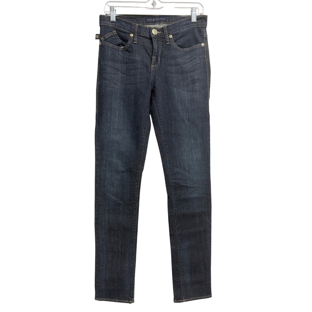 Rock & Republic Berlin Skinny Jeans Dark Wash Studded Logo Womens 6M R010128